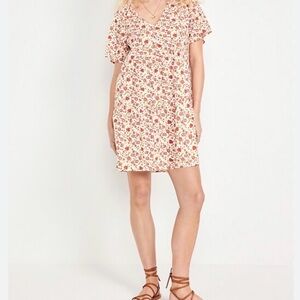 Old Navy Cream Mini Dress with Red Floral Print